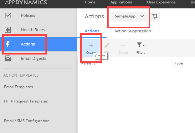 AppDynamics new action